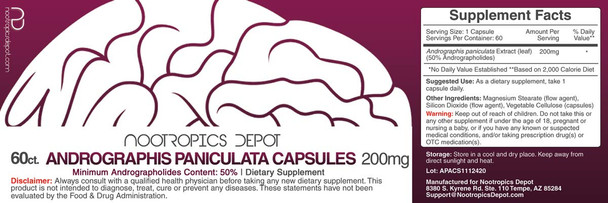 Andrographis paniculata Capsules | 200mg | 60 Count | 50% Andrographolides | Supports Immune Function | Supports Cellular Function