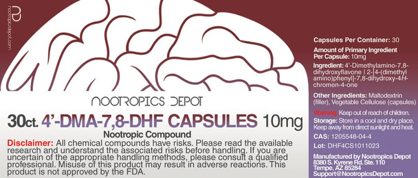 Nootropics Depot 4'-DMA-7,8-DHF Nutritional Supplement Capsules | 8mg | 30 Count | 4'-DMA-7,8-Dihydroxyflavone