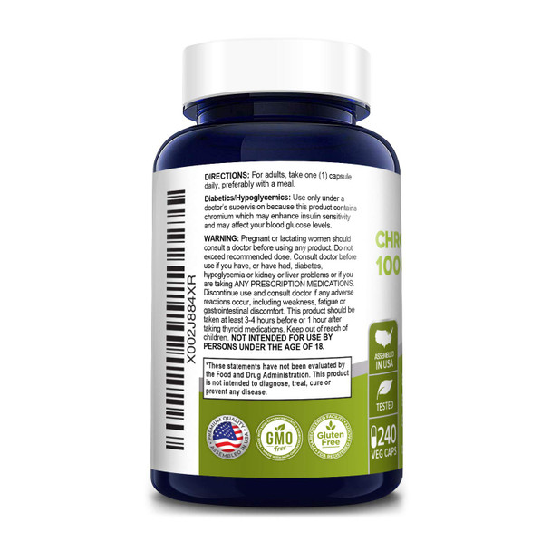 Chromium Picolinate 1000mcg 240 Veggie Capsules (Non-GMO & )