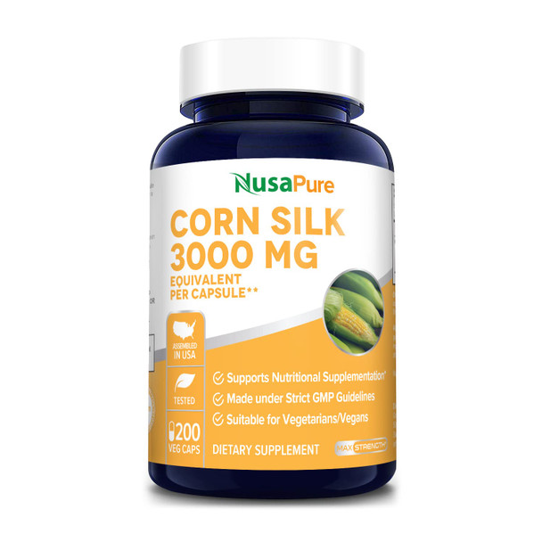 Corn Silk Extract 3,000 mg per caps - 200 Veggie Caps (100% Vegetarian, Non-GMO, Extract 20:1 & Gluten-Free)