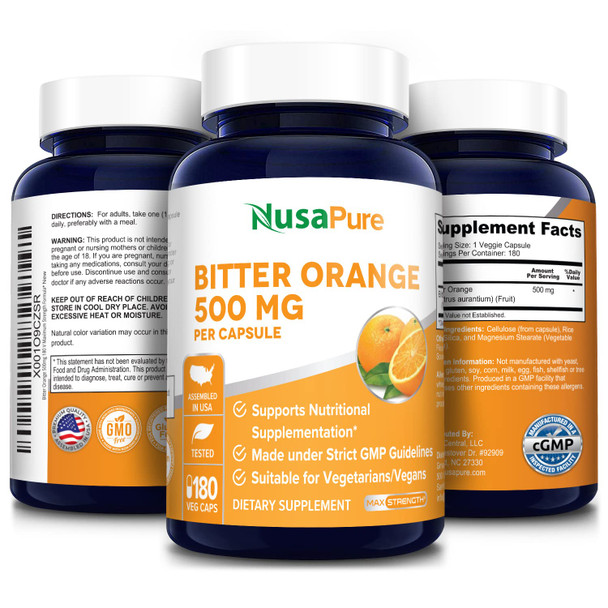 NusaPure Bitter Orange 500mg 180 Veggie Caps (Vegetarian, Non-GMO & )