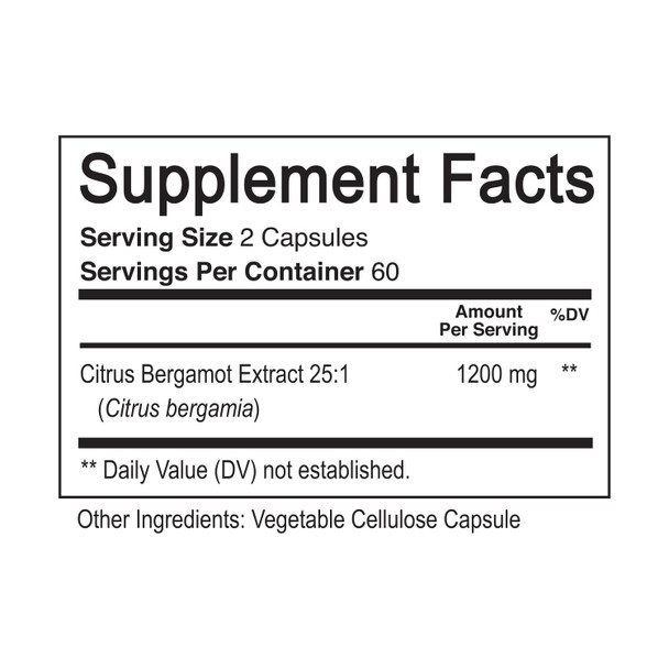 NutriFlair Citrus Bergamot 1200mg, 120 Capsules - 25:1 Citrus Bergamia - Essential Oil and Citrus Bioflavonoids Supplements - , Non-GMO Pills