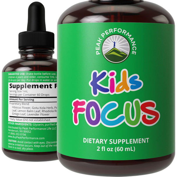 Kids Focus Drops. Attention Deficit All  Tasteless Liquid Supplement For Concentration, Attention, Brain, Memory. Non-Habit Forming  Free 7-in-1 Vegan Nootropic For Children, Teenagers