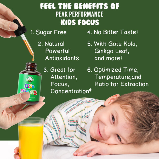Kids Focus Drops. Attention Deficit All  Tasteless Liquid Supplement For Concentration, Attention, Brain, Memory. Non-Habit Forming  Free 7-in-1 Vegan Nootropic For Children, Teenagers
