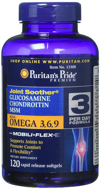 Glucosamine, Chondroitin & MSM with Omega 3, 6, 9, Supports Joints to Promote Joint Comfort and Flexibility, 120 Count by Puritan's Pride