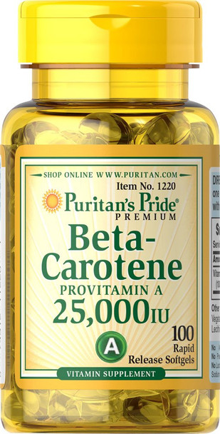 Puritan's Pride 2 Pack of Beta-Carotene 25,000 IU Carotene 25,000 IU-100 Softgels