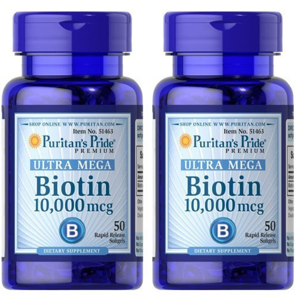 Puritan's Pride 2 Pack of Biotin 10,000 mcg Puritan's Pride Biotin 10,000 mcg-50 Softgels