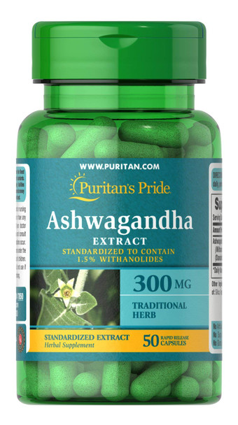 Puritan's Pride Ashwagan Standardized Extract 300 mg-50 Capsules