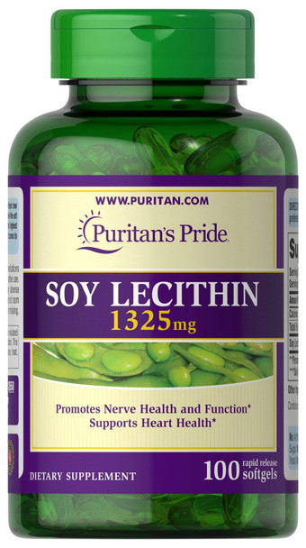 Puritan's Pride Soy Lecithin 1325 mg-100 Rapid Release Softgels