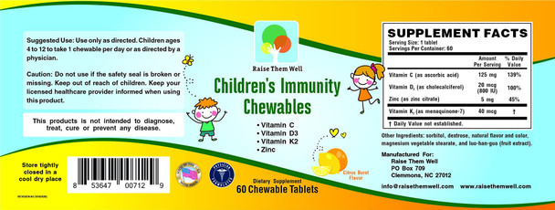 Kids Vitamin C and Immune Support - Vitamin C, D and Zinc for Kids, Toddler Multivitamins