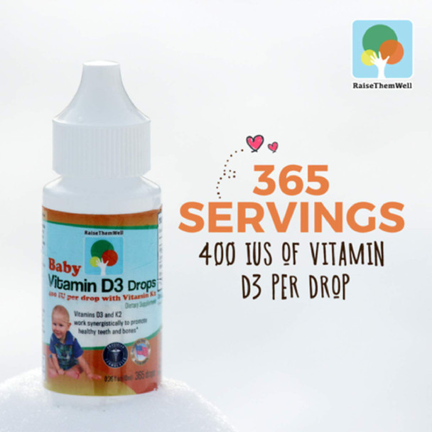 Raise Them Well- Vitamin D and K Drops for Bone and Teeth Health, 365 Servings, 0.36 fl/oz