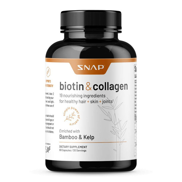 Collagen Biotin Capsules Hair Nails and Skin Vitamins for Women, Supplements for Hair Growth & Joint Support, Vitamins for Women Collagen and Biotin, Keratin, Vitamin B7, Bamboo, Kelp (60 Capsules)