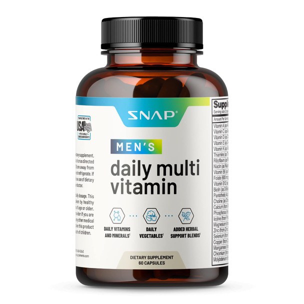 Snap Supplements Men's Multivitamins - Daily Vitamins & Minerals for Men - Vitamin D, B12, Zinc, Herbs & Vitamin C for Energy & Immune Support, Multivitamin for Men, 60 Capsules