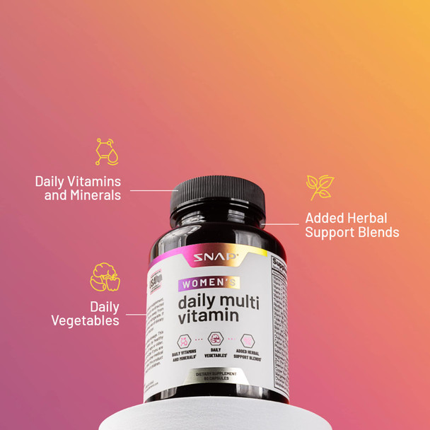 Women's Multivitamins Daily Vitamins & Minerals for Women - Vitamin D, B12, Zinc, Herbs & Vitamin C for Energy & Immune Support, Multivitamin for Women by Snap Supplements, 60 Capsules