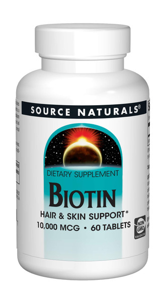 Biotin 10,000 mcg Hair Skin and Nail Support by Source s. Non-GMO, Vegetarian, 60 Tablets