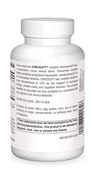 Source s ChocoLift 500mg, Chocamine  Extract for Positive Energy, 120 Capsules