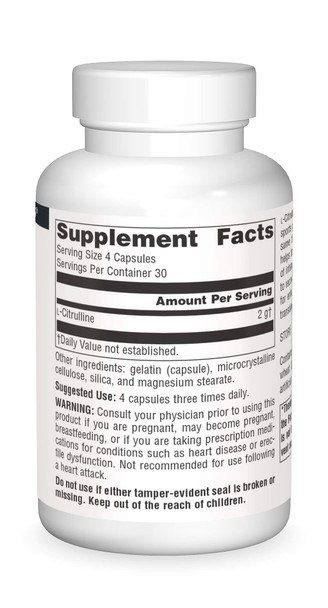 Source s L-Citrulline - Supports Exercise Recovery, Energy and Detoxification, 500 mg - 120 Capsules