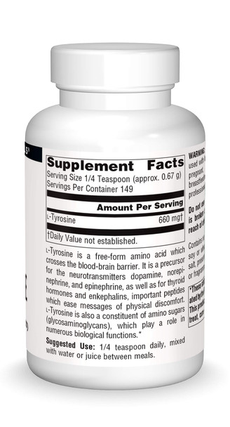 Source s L-Tyrosine -Free Form POWDER Amino  Supplement - 100 Grams
