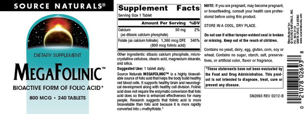 Source s MegaFolinic 800mcg - 240 Tablets