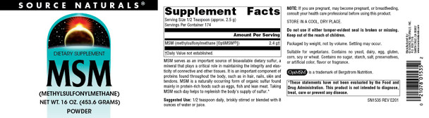 Source s MSM (Methylsulfonylmethane), Powder 16 Ounce