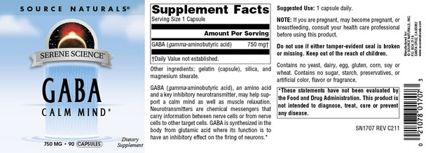 Source s Serene Science GABA, for a Calm Mind, 750mg - 90 Capsules