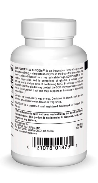 Source s SOD Power 250mg Superoxide Dismutase As Glisodin Nutricosmetic Supplement - 60 Tablets