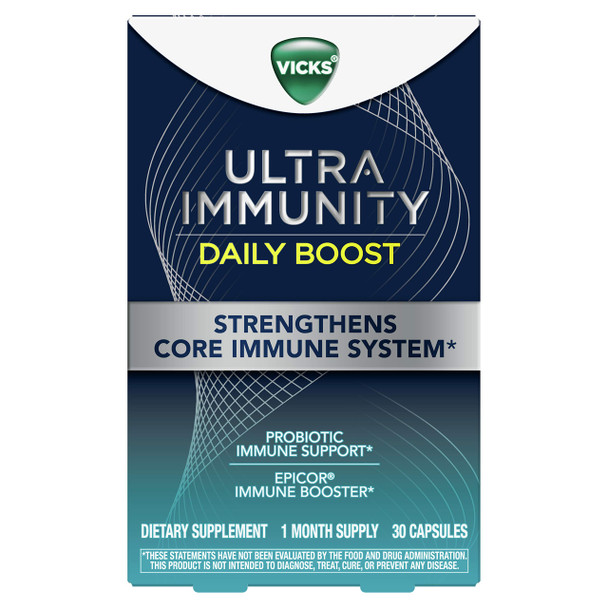 Vicks, Ultra Immunity Daily Boost, Probiotic Immune Support, for Women & Men, BB12 for Immune Health, Epicor to Boost Immunity, 30 Capsules