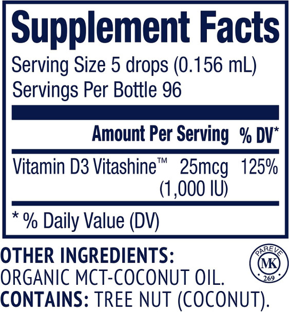 Vimergy USDA Organic Vegan Vitamin D3 Extract, 96 Servings  Supports Strong Bones & Healthy Immune System  Alcohol Free Liquid Vitamin D3 Drops - Gluten-Free, Non-GMO, Kosher, Vegan & Paleo (15 ml)