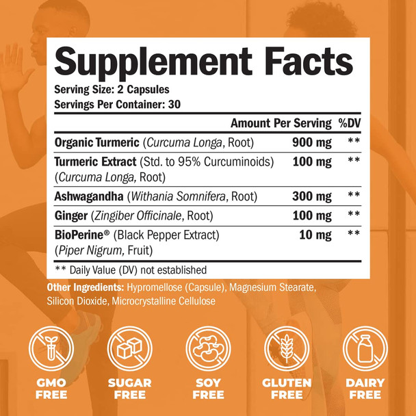 Ashwagan Turmeric Curcumin, Ginger & BioPerine - Joint Support Supplement with Antioxidant Properties for Energy, Mood, Stamina, Healthy Brain, Thyroid, Adrenal Support & Balanced Cortisol Levels