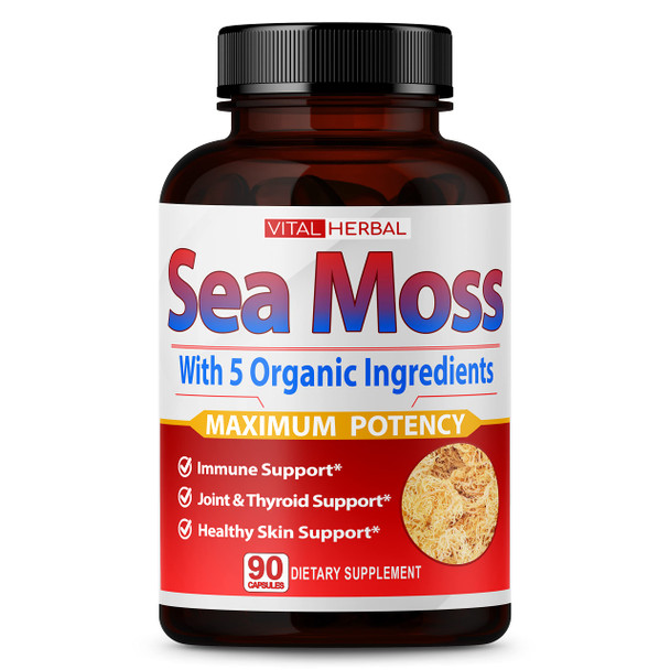 Irish Sea Moss Capsules Equivalent to 5450mg - Maximum Potency with Ashwagan Turmeric Bladderwrack Burdock - Healthy Skin Support Joint & Digestion Overall Health* - 90 Days Supply