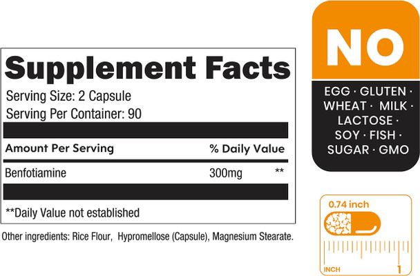 Zenavea Benfotiamine 300mg - Benfotiamine b1 - 180 Caps (3 Months Supply) - Blood Sugar Regulation Supplement - Vegan, Non-GMO, Gluten-Free