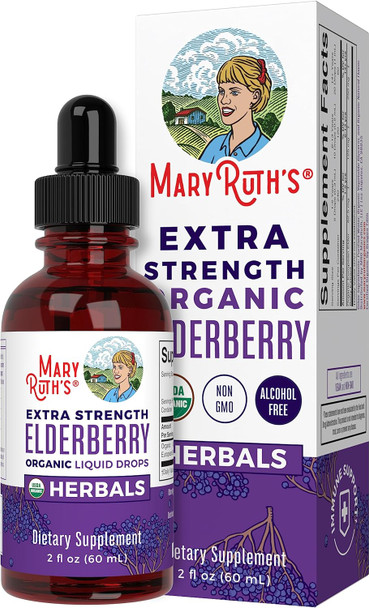 MaryRuth Organics Herbal Supplement Drop | for Immune Support | Pack of 1 | Elderberry | Syrup | Extra Strength | Black Liquid | USDA | Vegan | Non-GMO | Gluten Free | 60 Servings