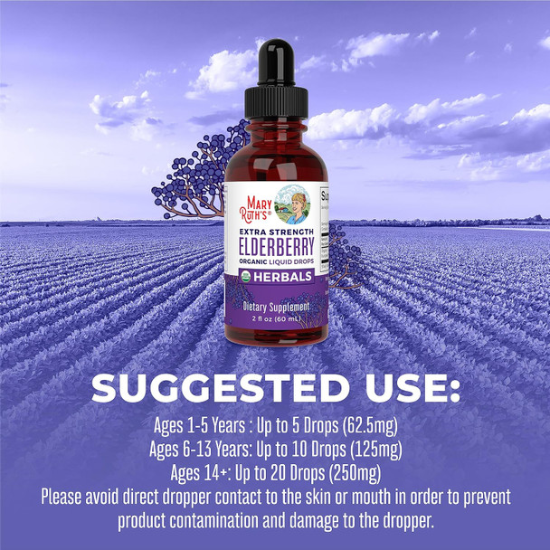 MaryRuth Organics Herbal Supplement Drop | for Immune Support | Pack of 1 | Elderberry | Syrup | Extra Strength | Black Liquid | USDA | Vegan | Non-GMO | Gluten Free | 60 Servings