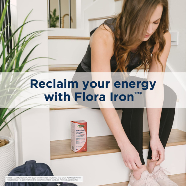 Flora - Iron with B-Vitamin Complex, Helps Maintain Healthy Iron Levels, Non-Constipating, Highly Absorbable Vitamin-B & Iron Supplement, Vegan, Yeast and Gluten Free, 7.7-oz. Glass Bottle