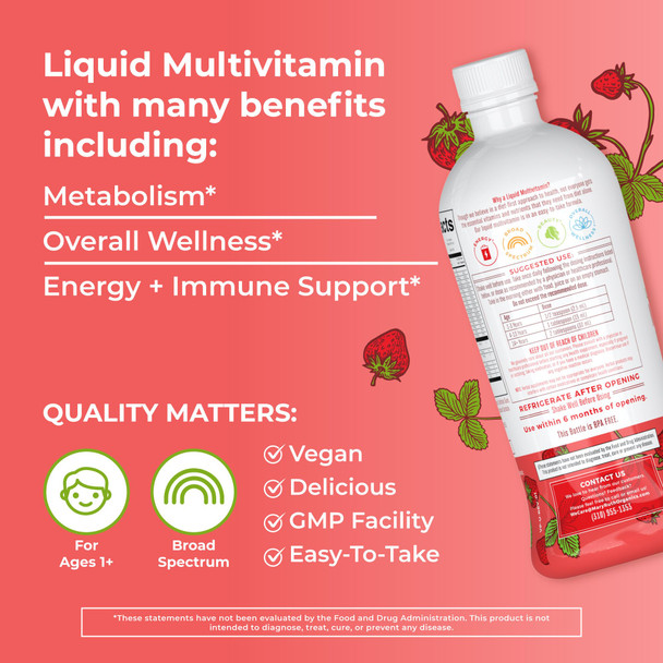 MaryRuth Organics Multivitamin Multimineral for Women Men & Kids Strawberry 32 Fl Oz