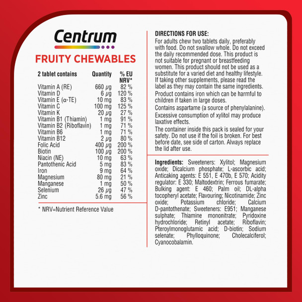 Centrum Fruity Chewables Tablets, chewy vitamins for adults  30 ct