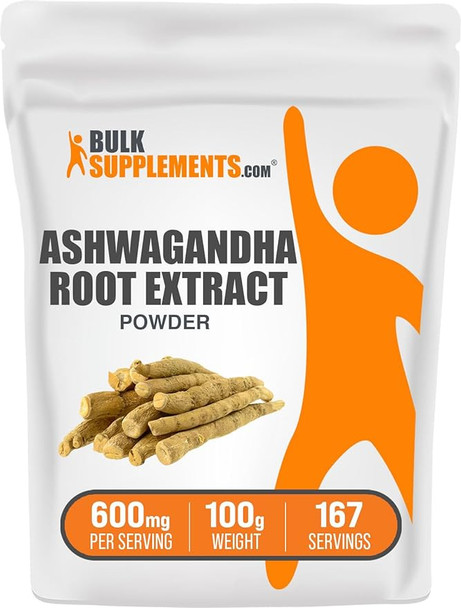 BULKSUPPLEMENTS.COM Ashwagandha Root Extract Powder 600mg per Serving, 100g (3.5 oz)
