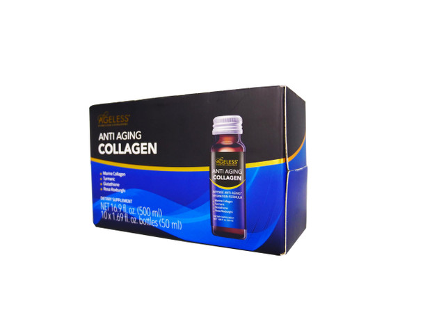 Ageless Anti Aging Liquid Collagen 10x50ml Marine Collagen, Turmeric, Glutathione, Rosa Roxburghii, Vitamins, Non-GMO Anti Aging Collagen Supplements to Renew Skin for Women and Men