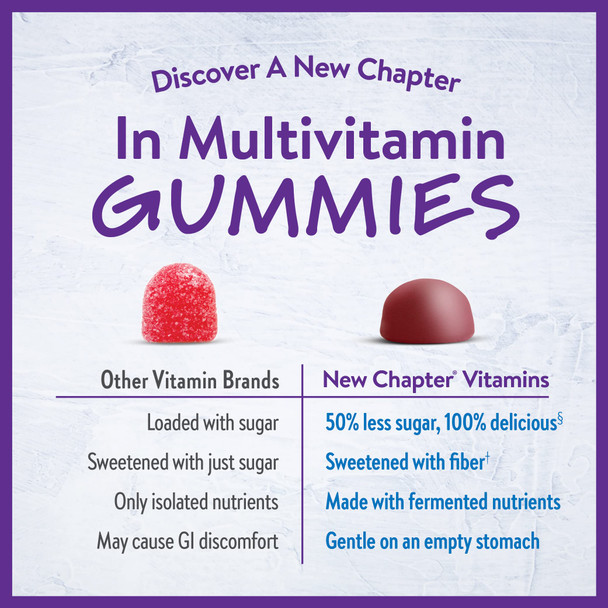 New Chapter Kids Multivitamin Gummies - 50% Less Sugar, Kids Gummy Vitamins with Vitamins C, D3 & Zinc, Non-GMO, Gluten Free, Berry-Citrus, 60ct