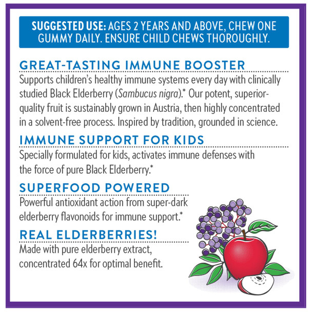New Chapter Elderberry Gummies for Kids 2+, USDA Organic,64x Concentrated Pure Elderberry for Immune Support,Great Tasting Whole-Food Gummies, Vegan & Non-GMO, 30 ct