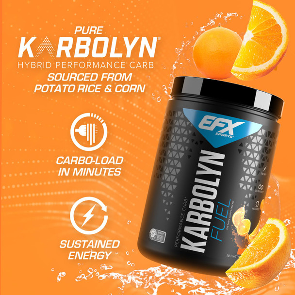 EFX Sports Karbolyn Fuel | Fast-Absorbing Carbohydrate Powder | Carb Load, Sustained Energy, Quick Recovery | Stimulant Free | 18 Servings (Orange)