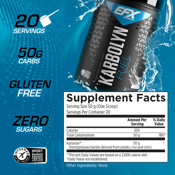 EFX Sports Karbolyn Fuel | Fast-Absorbing Carbohydrate Powder | Carb Load, Sustained Energy, Quick Recovery | Stimulant Free | 18 Servings (Neutral)