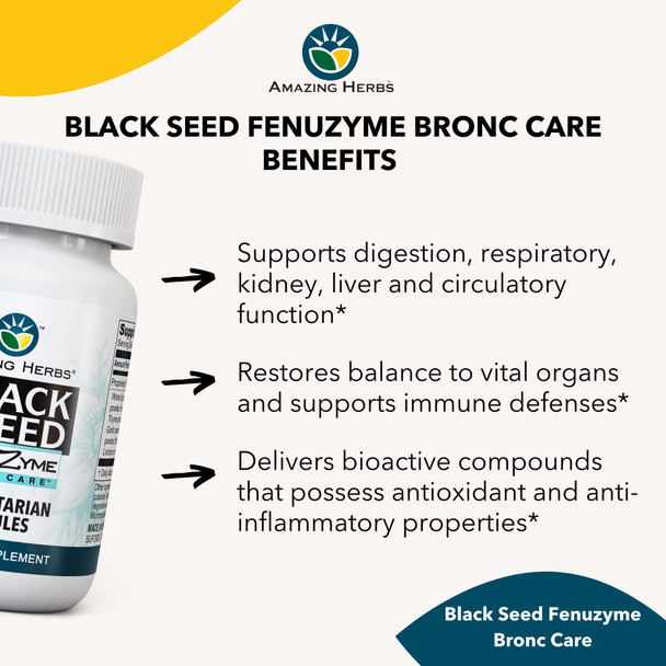 Amazing Herbs Black Seed Fenuzume Bronc-Care, Vegetarian Capsules - Gluten-Free, Non-Gmo, Vegan, Enhances Immune Response, Improves Allergic Conditions & General Well-Being - 60 Count
