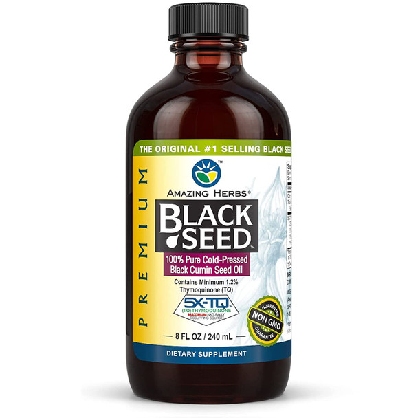 Amazing Herbs Premium Black Seed Oil - Cold Pressed Nigella Sativa Aids In Digestive Health, Immune Support, Brain Function, Joint Mobility, Gluten Free, Non Gmo - 8 Fl Oz