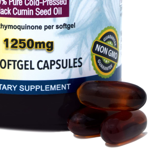 Amazing Herbs Black Seed Oil Pills 1250Mg, 100 Softgel Capsules (Pack Of 2)