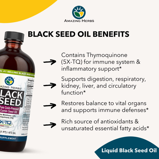 Amazing Herbs Premium Black Seed Oil - Gluten Free, Non Gmo, Cold Pressed Nigella Sativa Aids In Digestive Health, Immune Support, Brain Function, Joint Mobility - 16 Fl Oz (Pack Of 2)