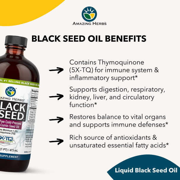 Amazing Herbs Premium Black Seed Oil - Gluten Free, Non Gmo, Cold Pressed Nigella Sativa Aids In Digestive Health, Immune Support, Brain Function - 16 Fl Oz (Pack Of 2)