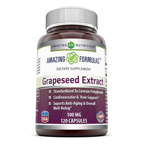 Amazing Nutrition Grapeseed Extract - 100Mg Grape Seed Capsules Rich In Resveratrol - Easier To Swallow 120 Capsules (Non Gmo,Gluten Free) Standardized To Contain Polyphenols - Supports Immune Health,
