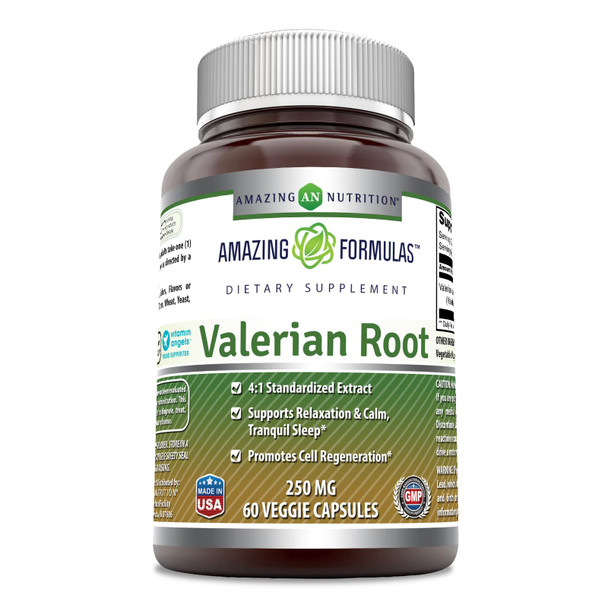 Amazing Formulas Valerian Root 4:1 Extract Supplement | 250 Mg | 1000 Mg Equivalent | 60 Veggie Capsules | Non-Gmo | Gluten Free | Made In Usa