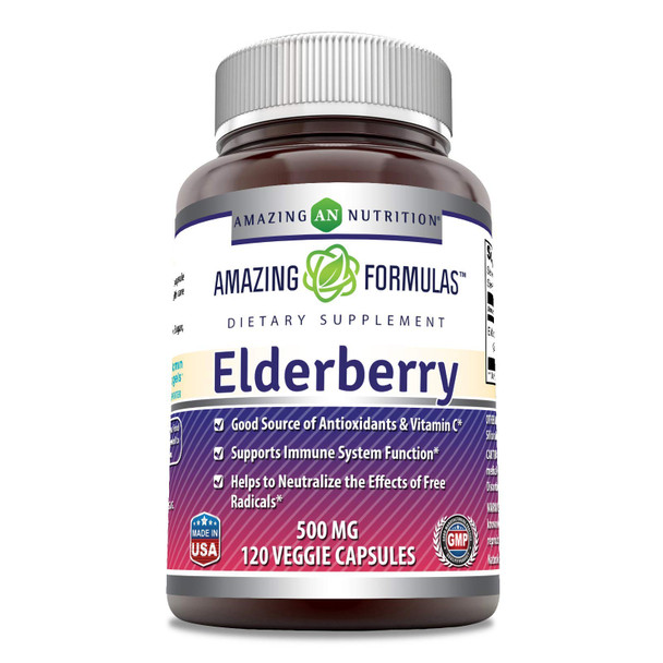 Amazing Formulas Elderberry 500Mg 120 Veggie Capsules Supplement | Non-Gmo | Gluten Free | Made In Usa | Ideal For Vegetarians